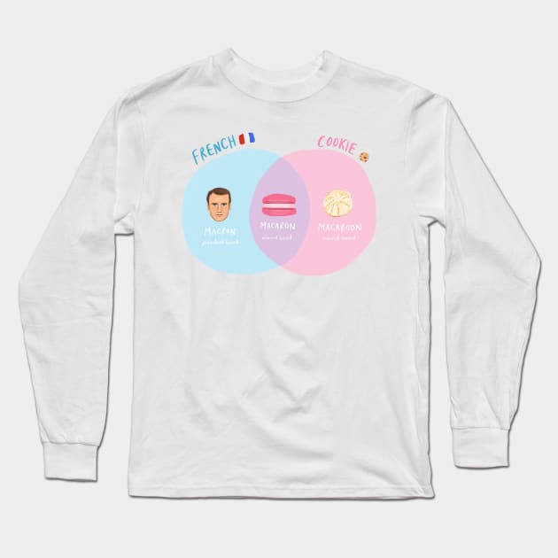 Macaron vs Macaroon - Emmanuel Macron cookie biscuit venn diagram Long Sleeve T-Shirt by alfrescotree